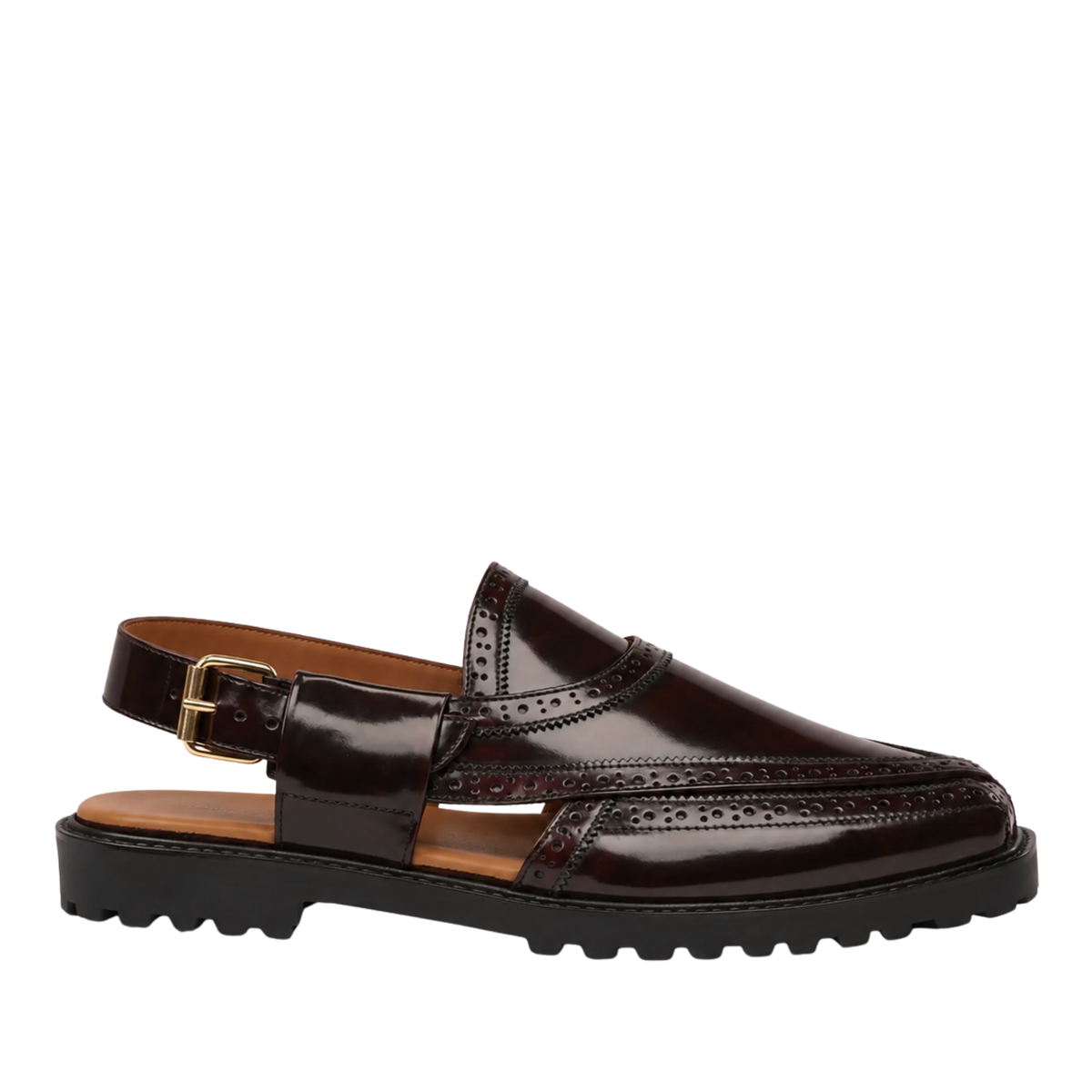 Brooklyn - Men's Dark Brown Box Leather High Shine Sandal
