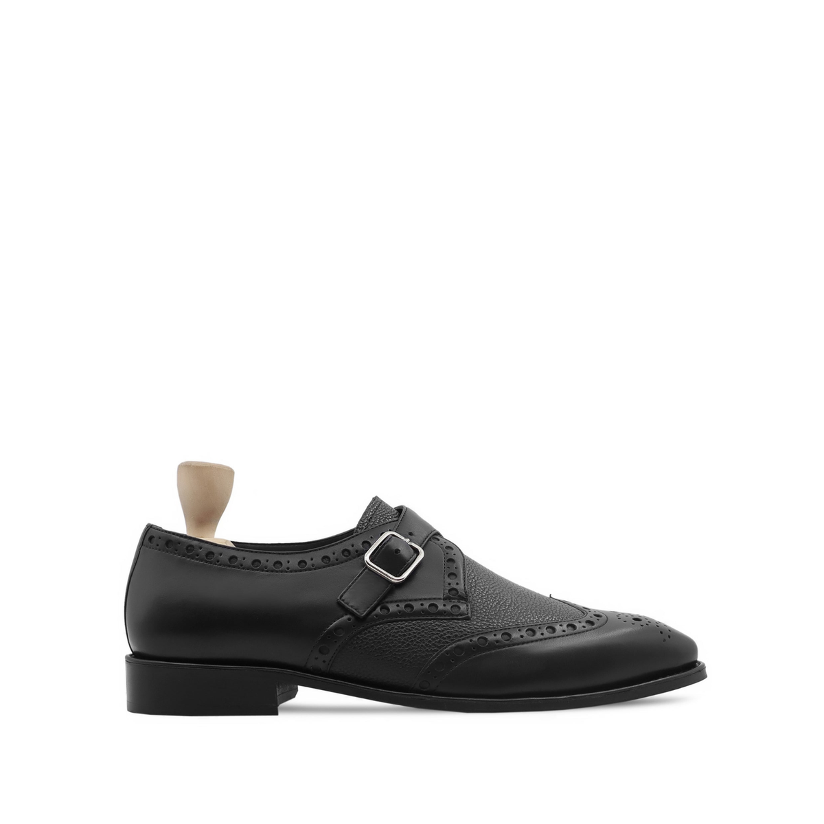 Rivaldo - Men's Black Calf and Pebble Grain Leather Single Monkstrap