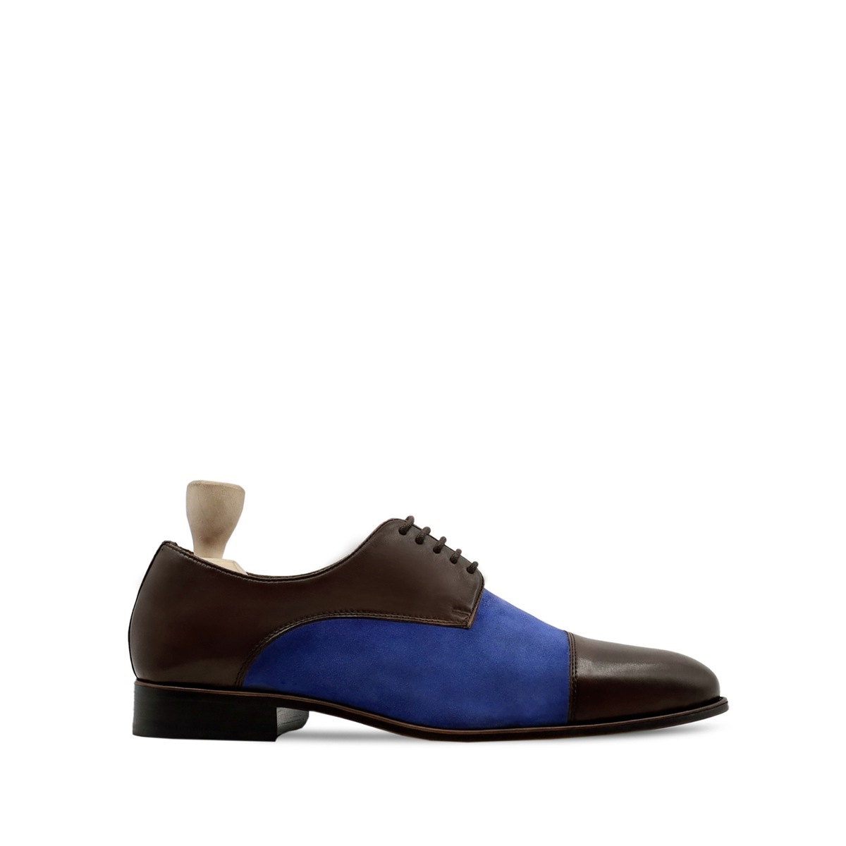 Rusal - Men's Dark Brown Calf and Light Blue Kid Suede Derby Shoe
