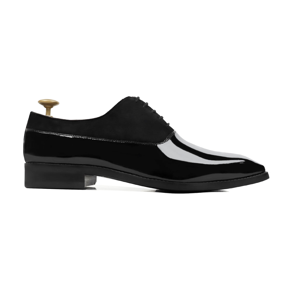 Camenca - Men's Black Patent Leather and Kid Suede Oxford Shoe