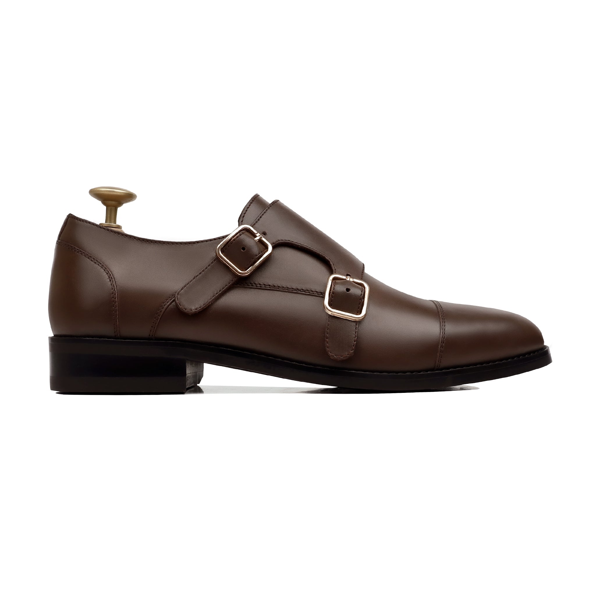 Allin - Men's Brown Calf Leather Double Monkstrap
