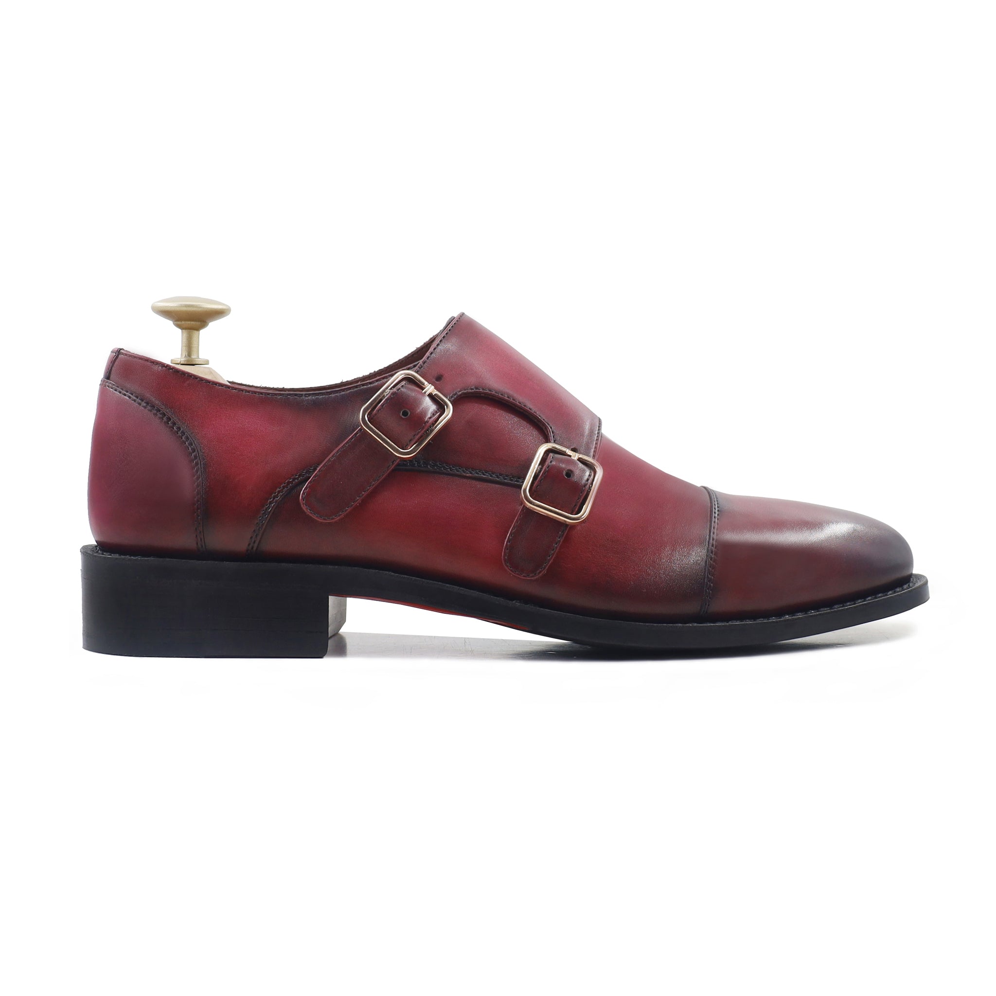 Kayden - Men's Burnished Cherry Calf Leather Double Monkstrap - Goodyear Welted