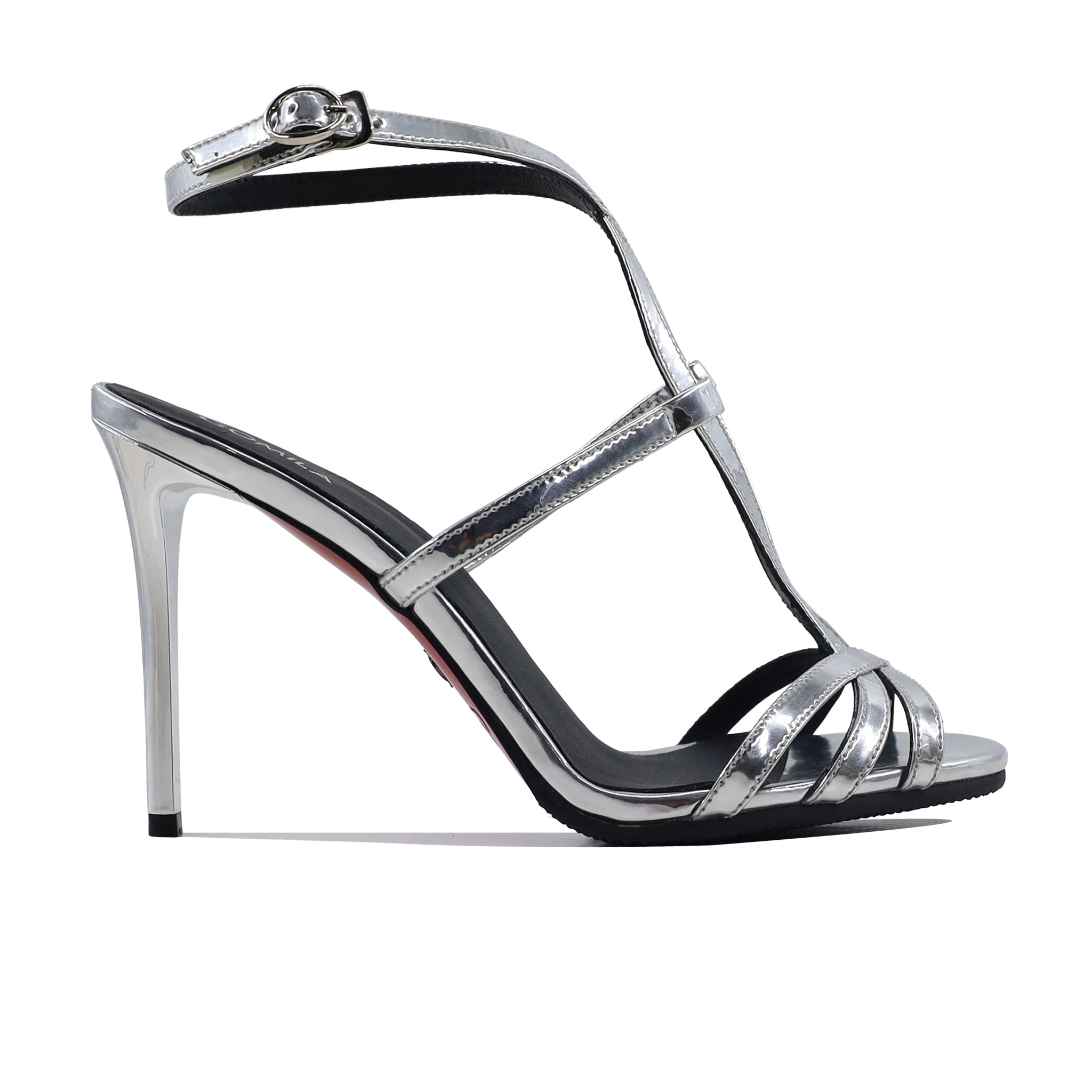 Luana - Women's Silver High Shine Strapped 90mm Heels