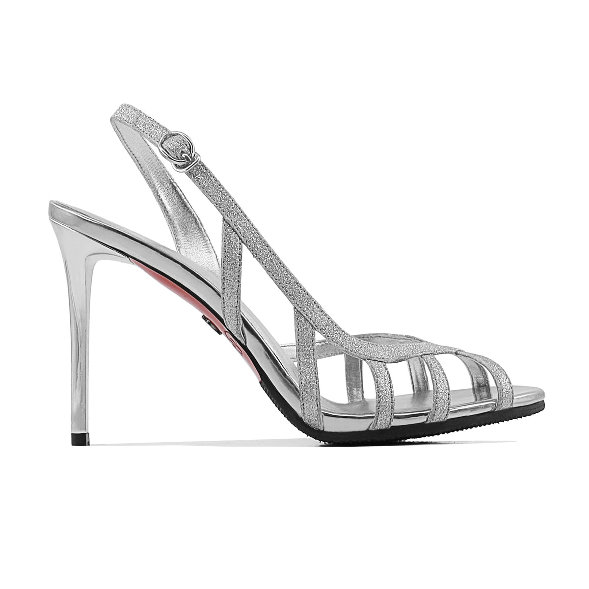 Lily - Women's Silver Strapped 90mm Heels