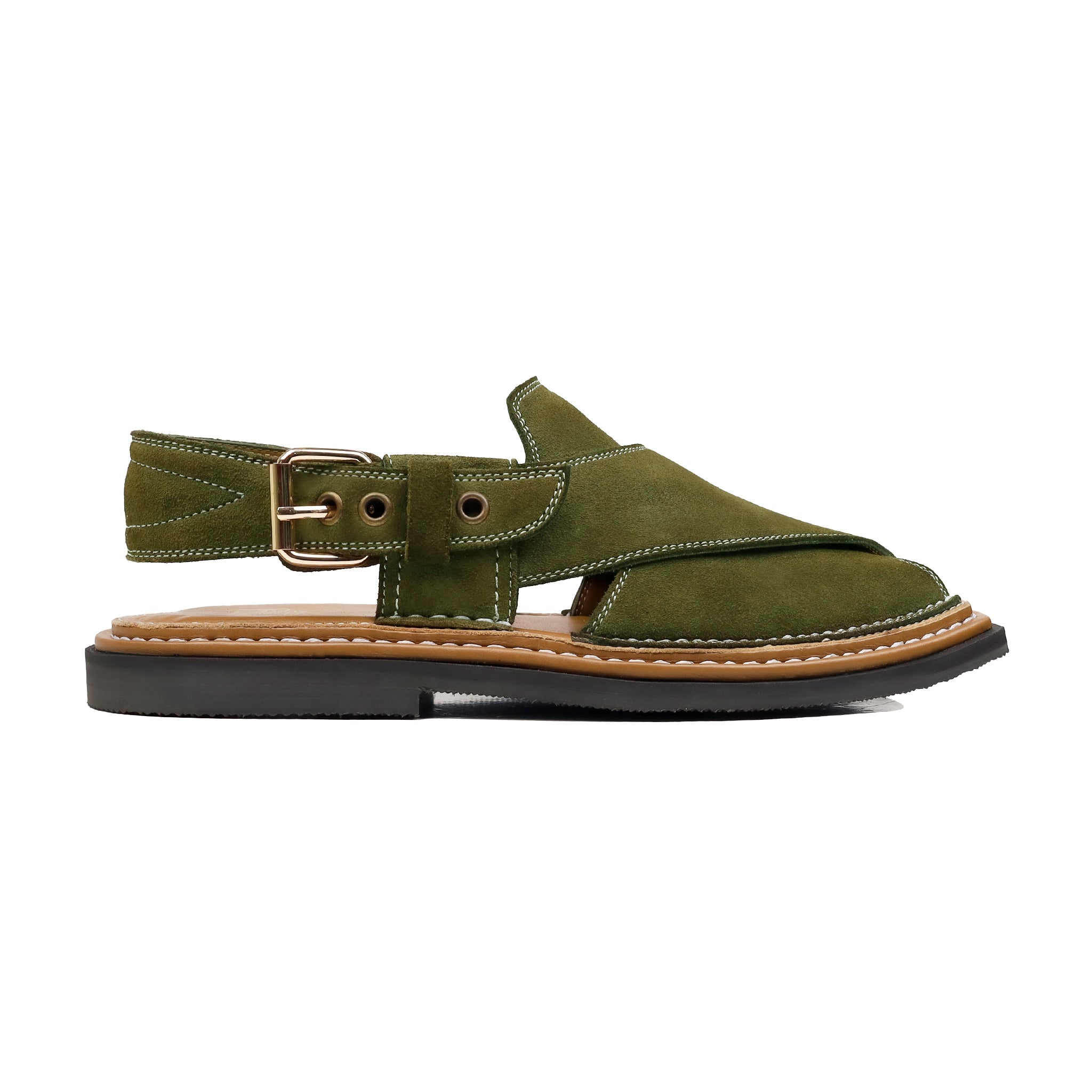 Lige - Men's Olive Green Kid Suede Sandal