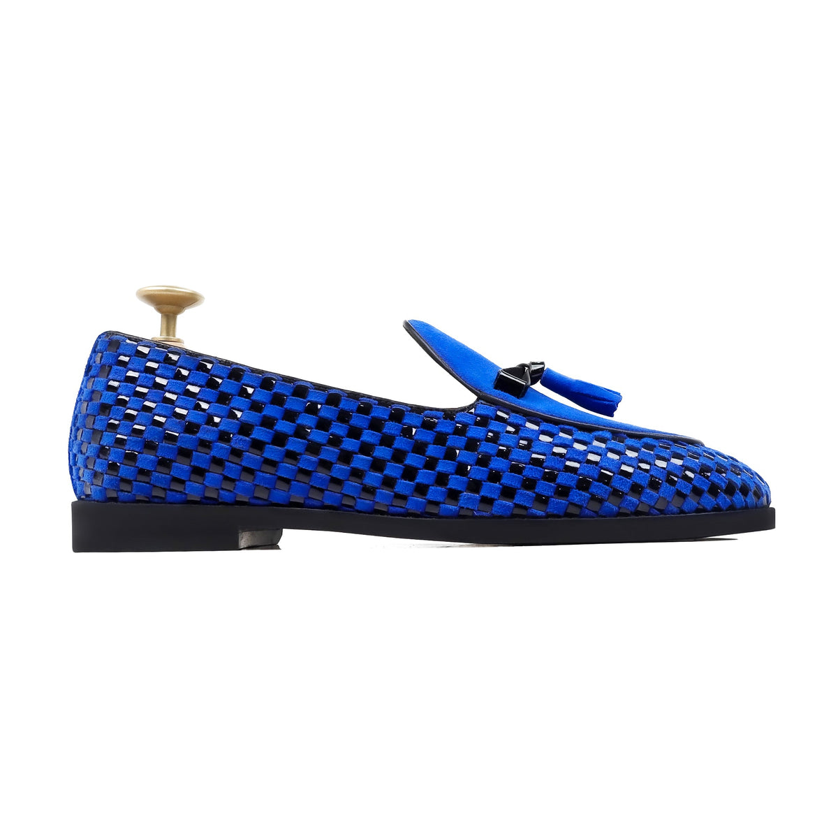 Solevo - Men's Blue Suede and Black Patent Hand Woven Leather Loafer