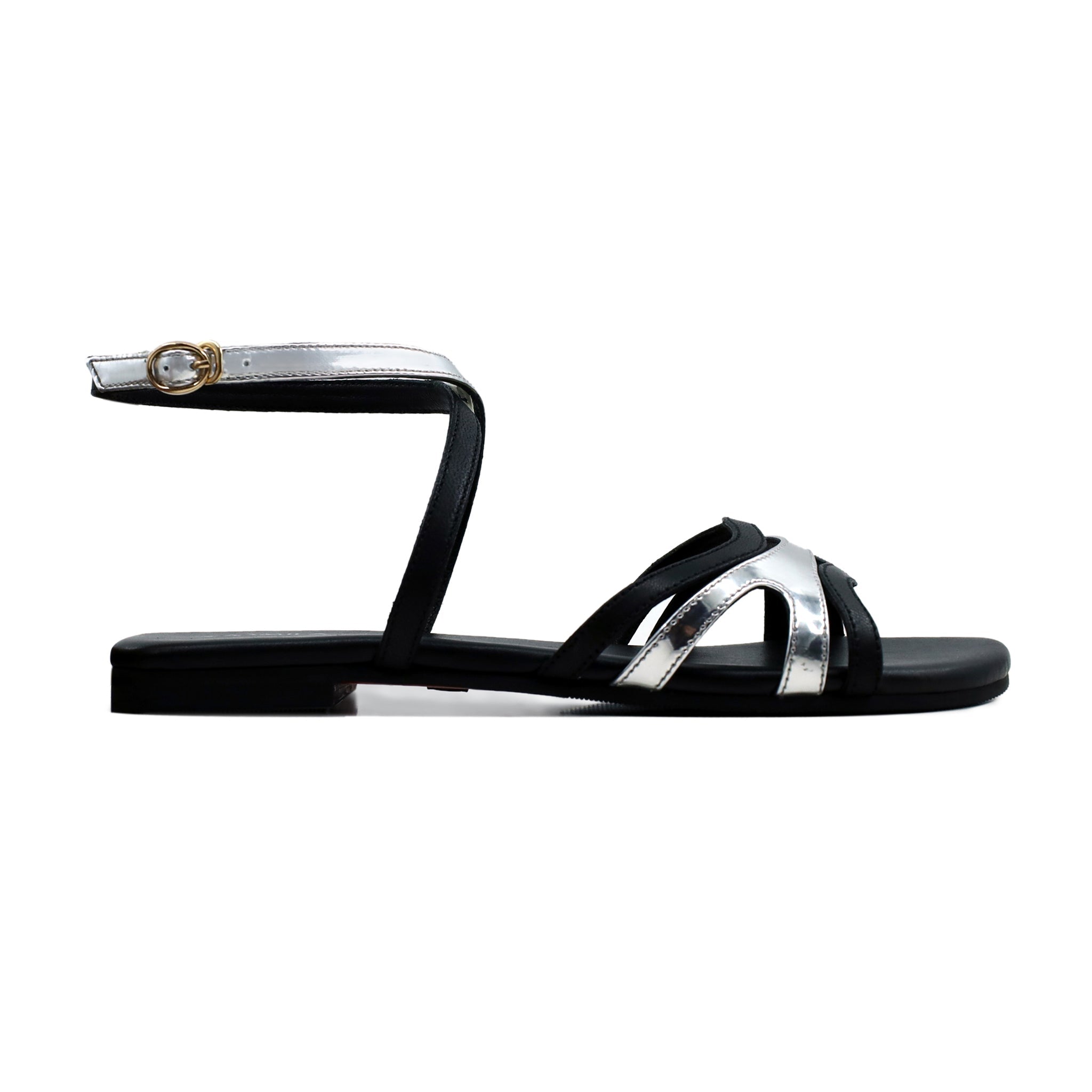 Lucia - Women's Silver Gray and Black Strapped Sandal