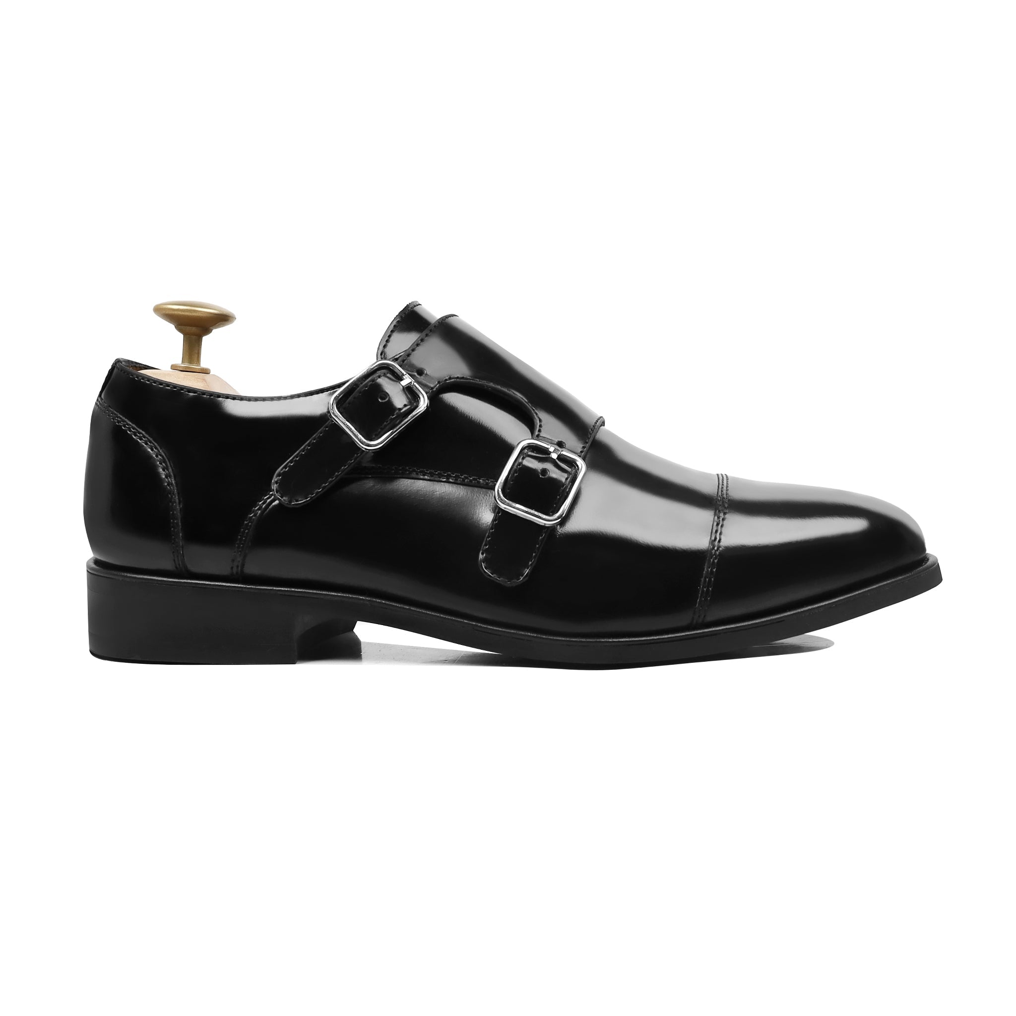 Holt - Men's Black Box Leather High Shine Double Monksrap