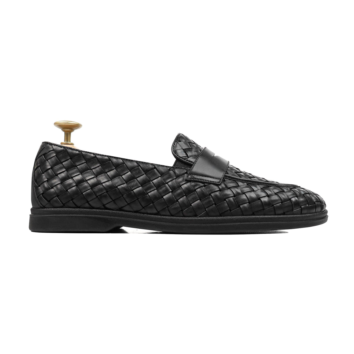 Velmora- Men's Black Hand Woven Calf Leather Loafer