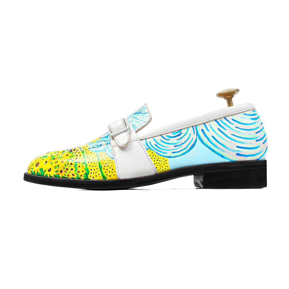 Elios - Men's White Hand Painted Strapped Loafer