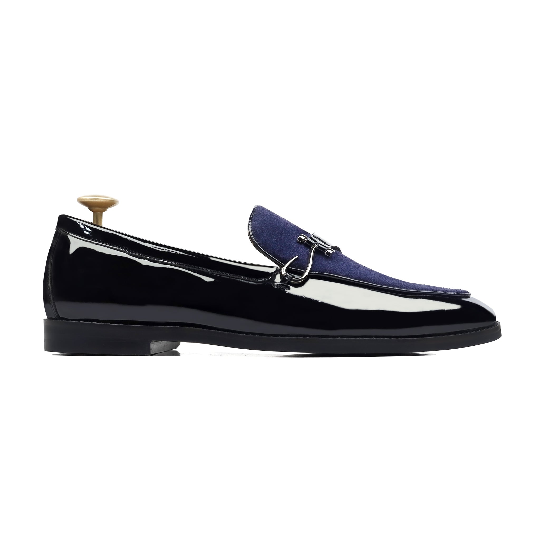 Elvara - Men's Blue Suede and Black Patent Leather Loafer