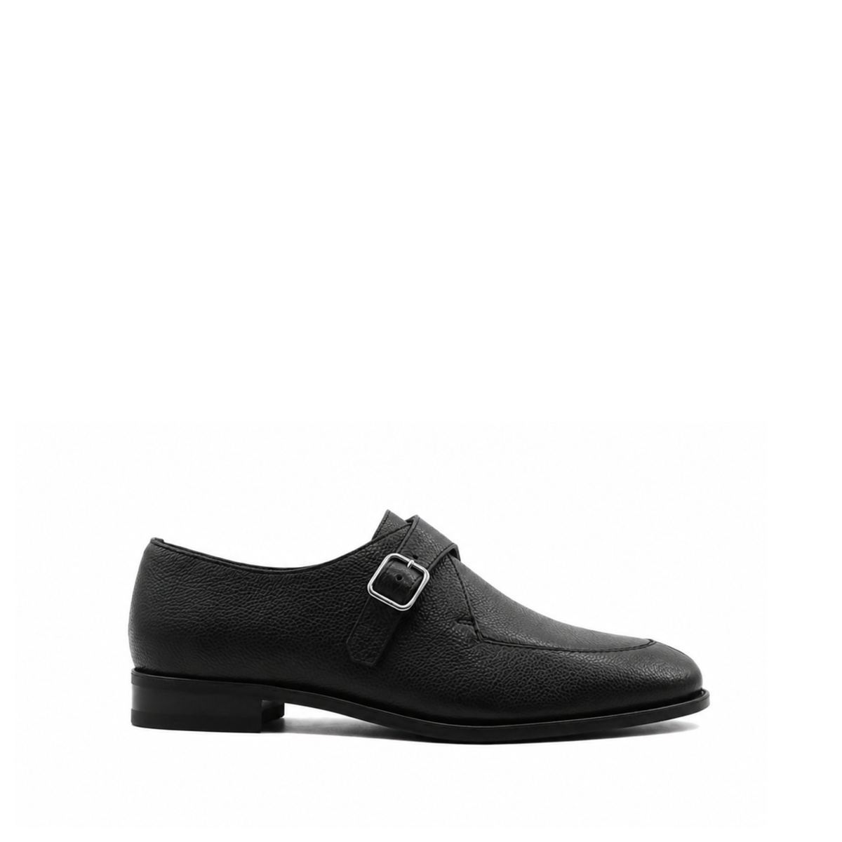 Selfoss - Men's Black Pebble Grain Leather Single Monkstrap
