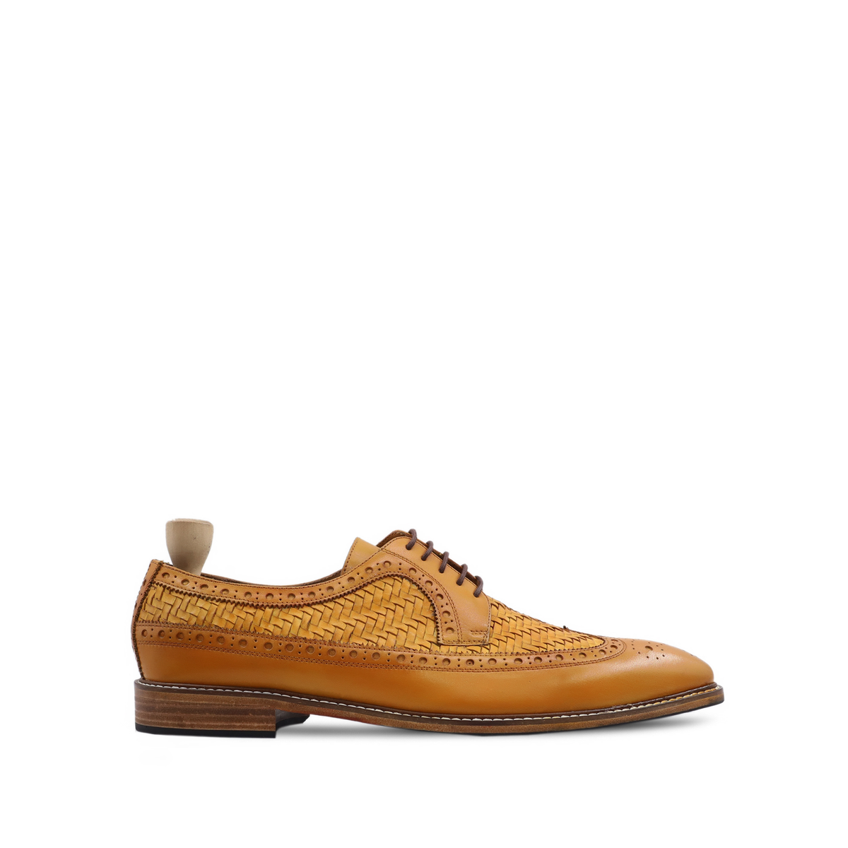 وین – مردانہ پیلے رنگ کا بچھڑے کا چمڑا اور ہاتھ سے بُنا بچھڑے کے چمڑے کا ڈربی جوتا