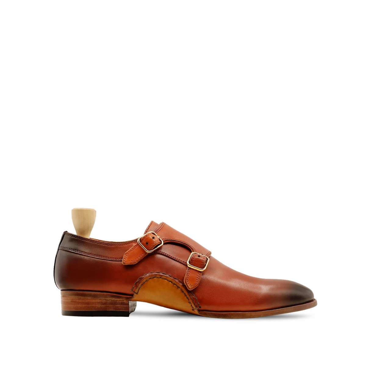 Stile - Men's Burnish Orange Tan Calf Leather Double Monkstrap