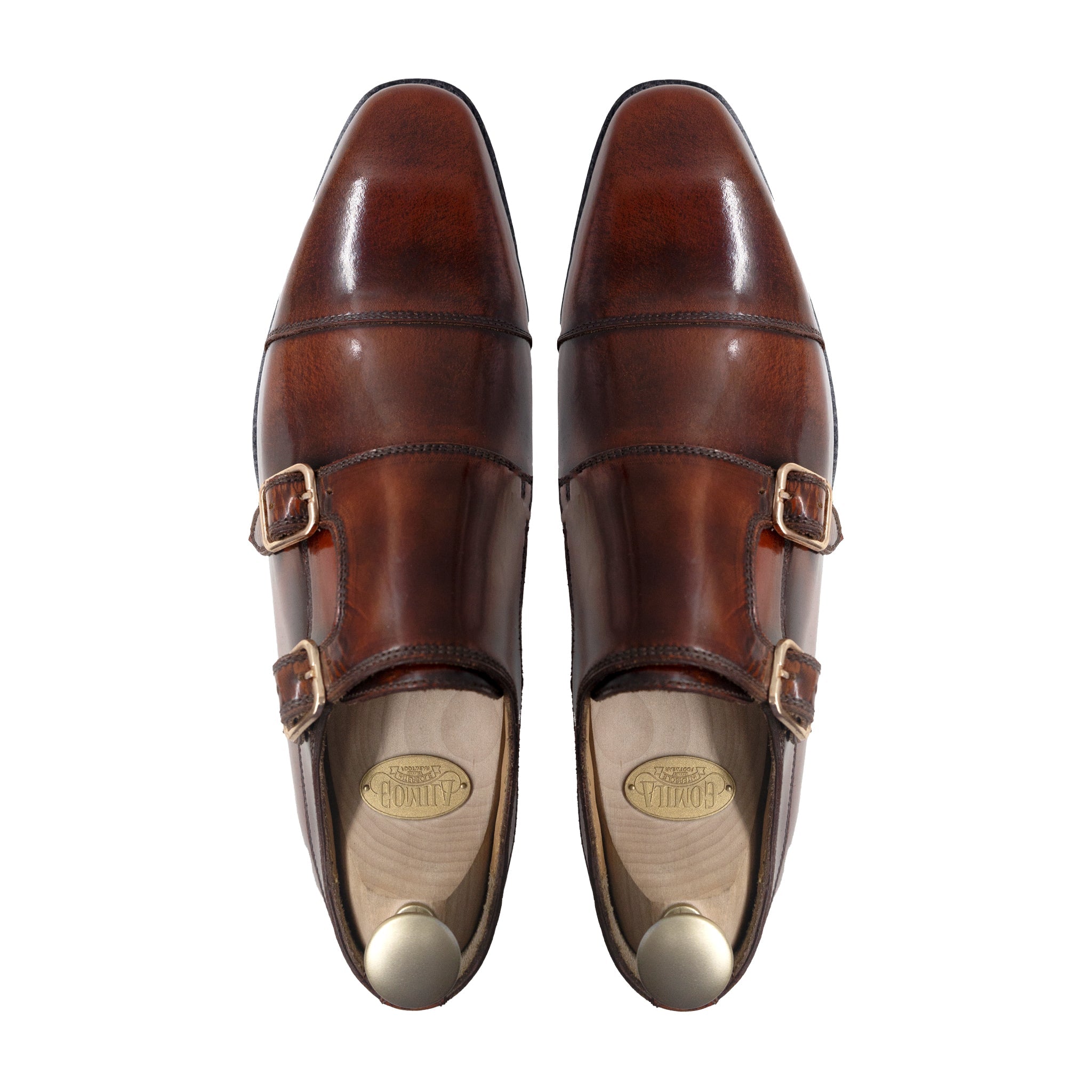 Velori - Men's Reddish Brown Box Leather High Shine Double Monkstrap