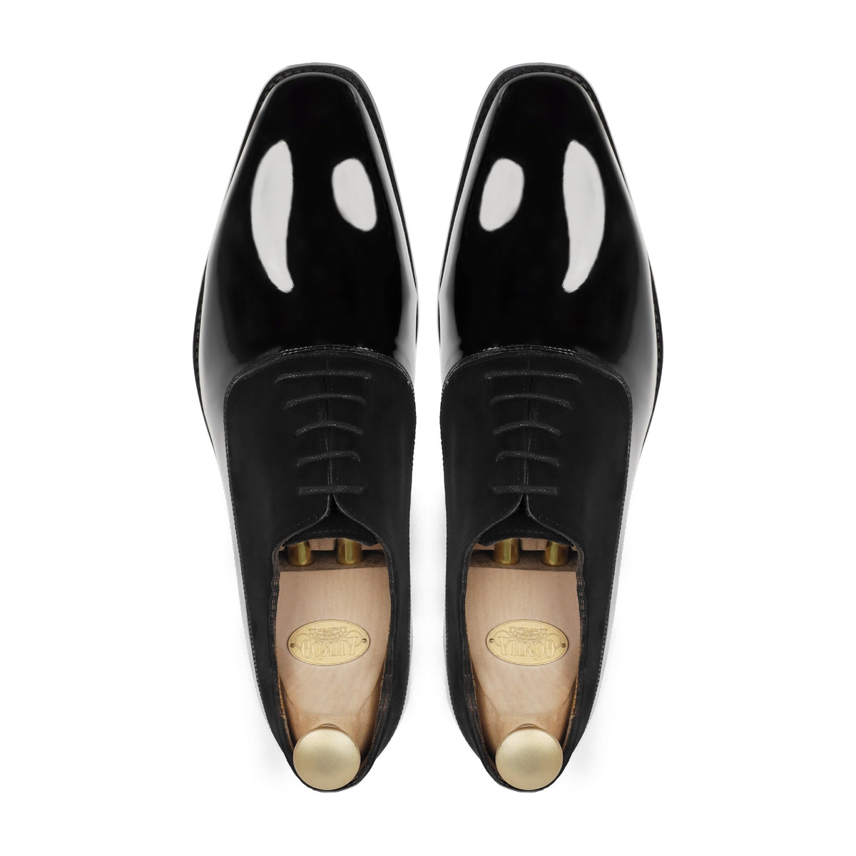 Camenca - Men's Black Patent Leather and Kid Suede Oxford Shoe