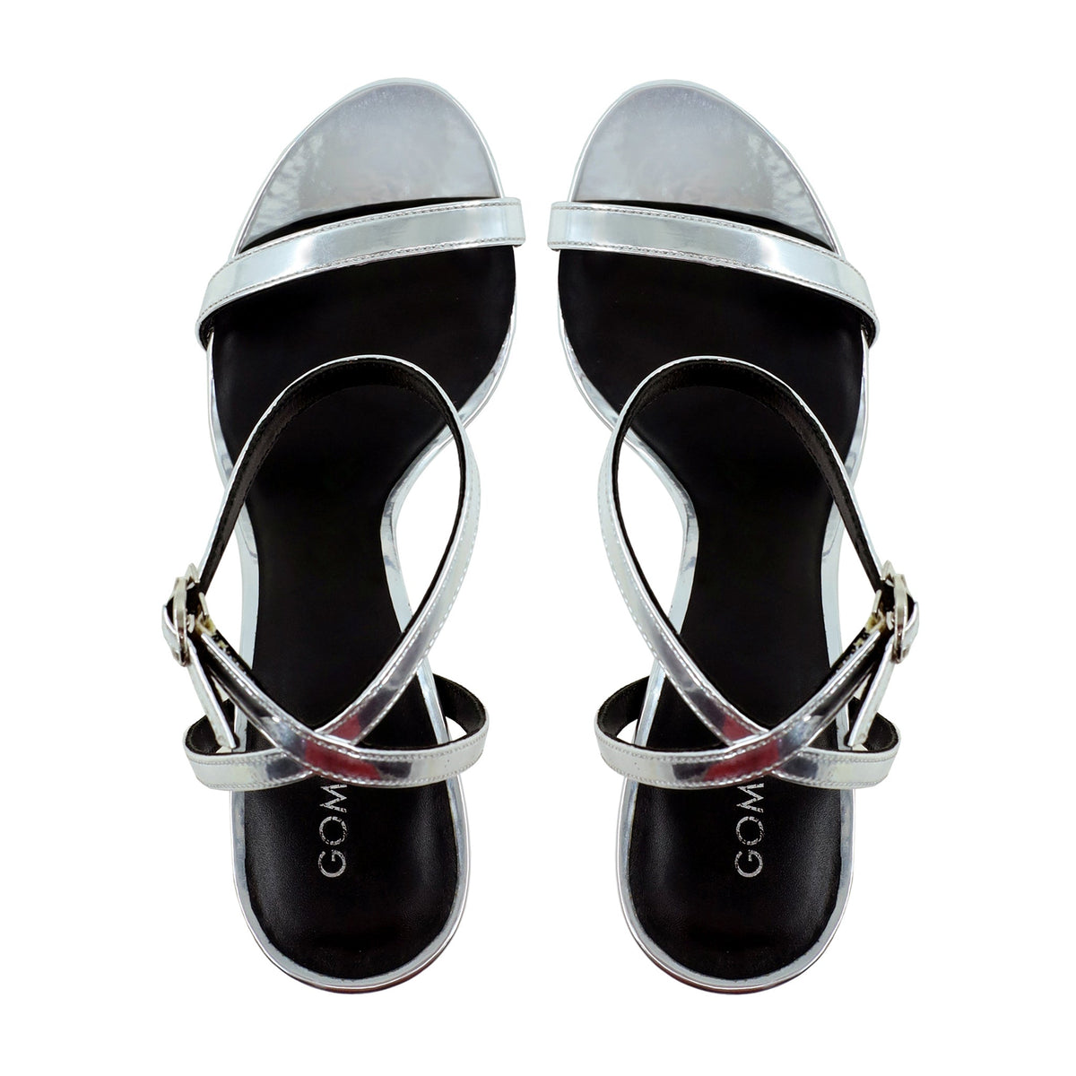 Emilia - Women's Silver Grey High Shine Strapped 90mm Heels