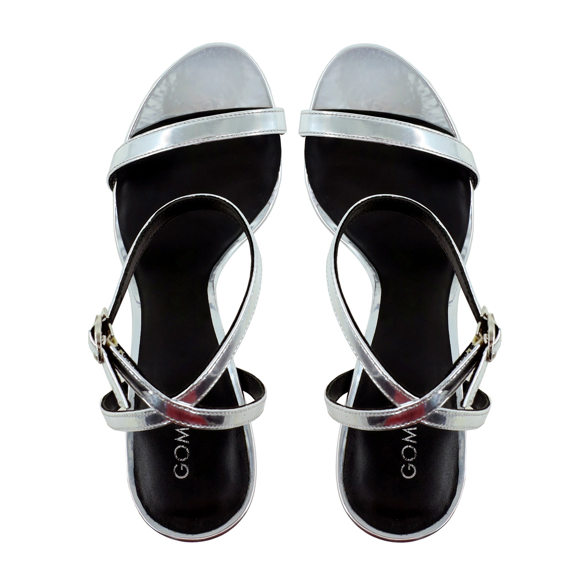 Emilia - Women's Silver Grey High Shine Strapped 90mm Heels