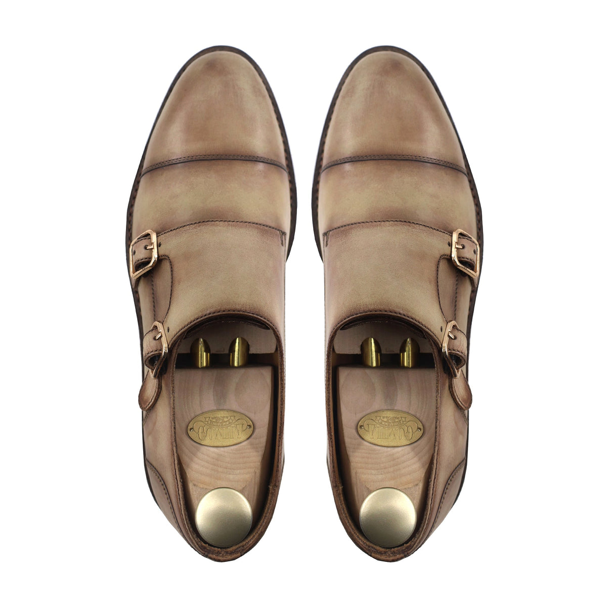 Chiam - Men's Beige Calf Leather Double Monkstrap - Goodyear Welted