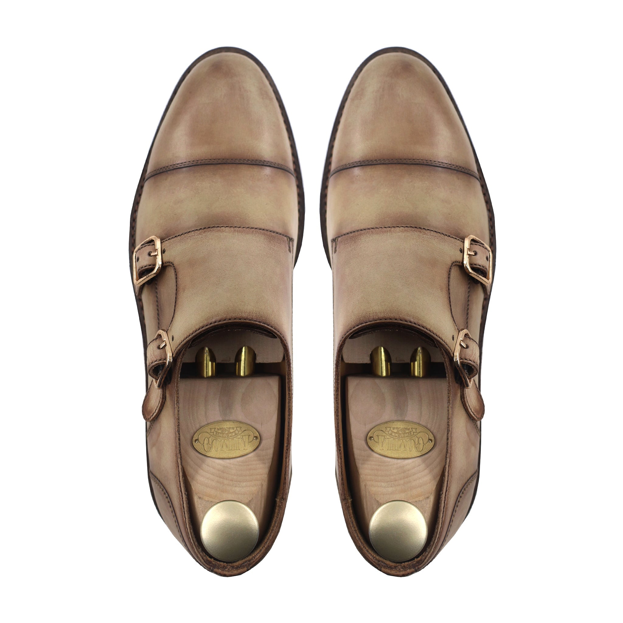 Chiam - Men's Beige Calf Leather Double Monkstrap - Goodyear Welted