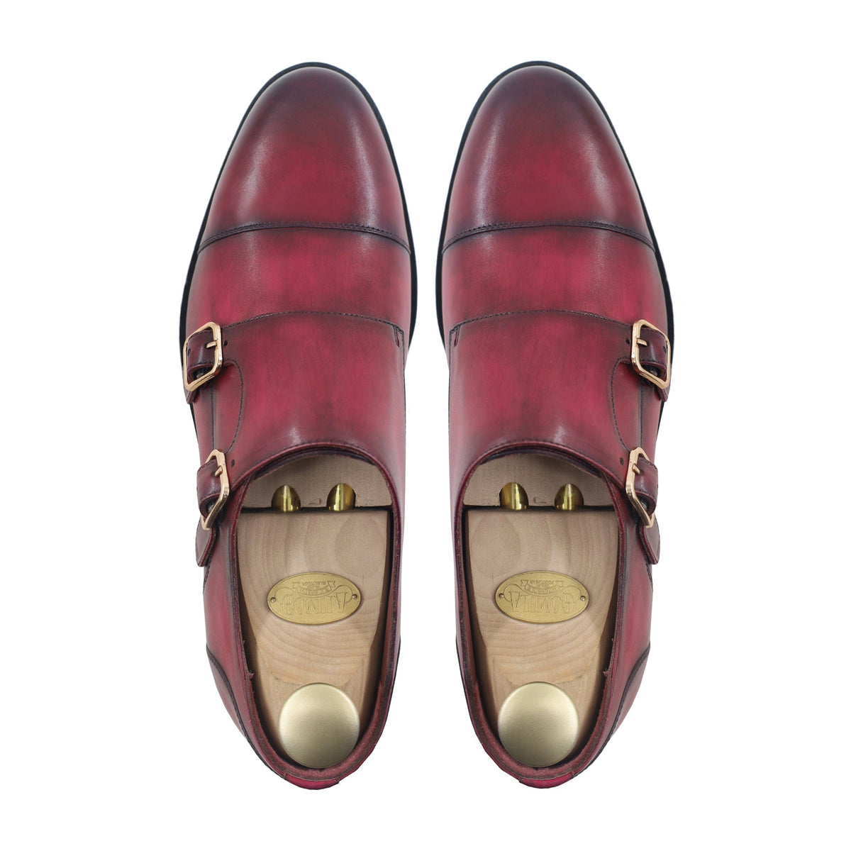 Kayden - Men's Burnished Cherry Calf Leather Double Monkstrap - Goodyear Welted