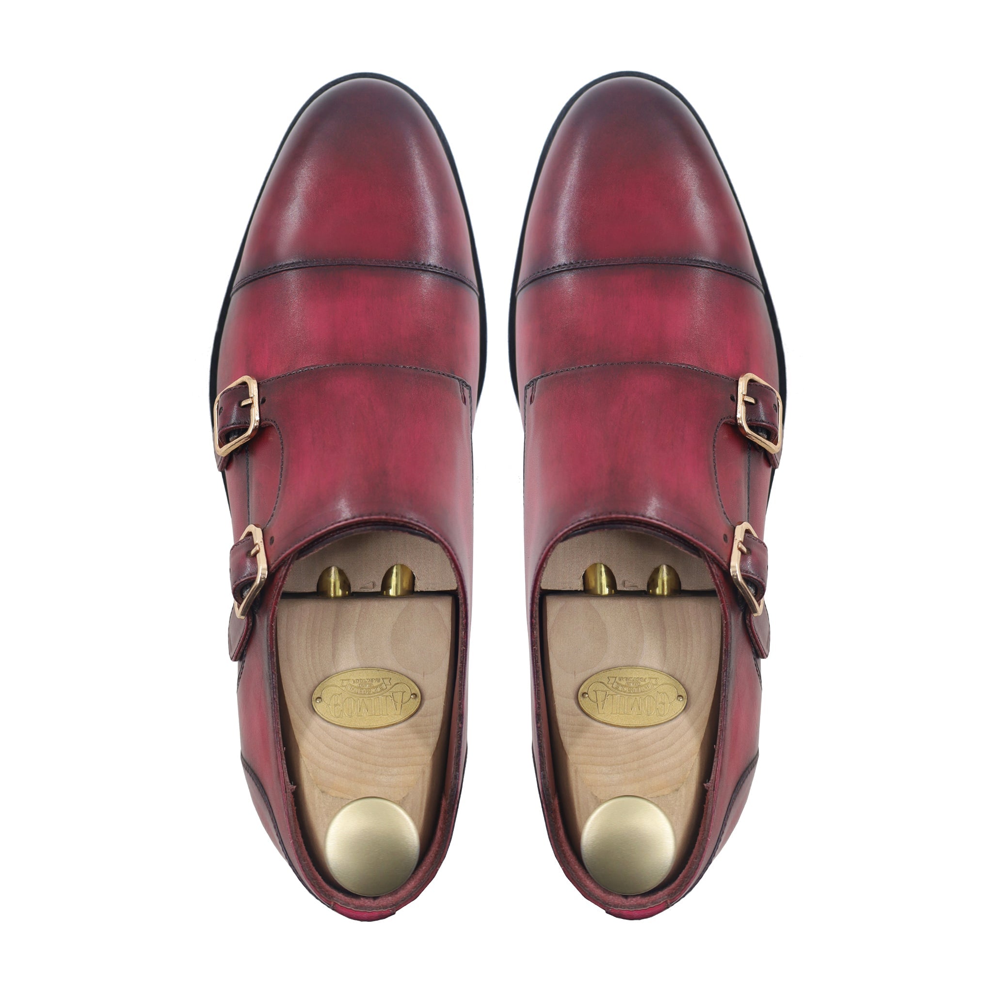 Kayden - Men's Burnished Cherry Calf Leather Double Monkstrap - Goodyear Welted