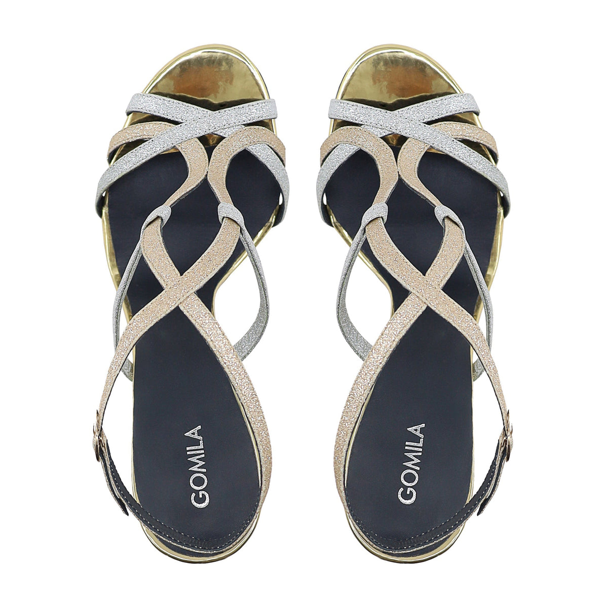 Luana - Women's Silver and Golden Strapped 90mm Heels