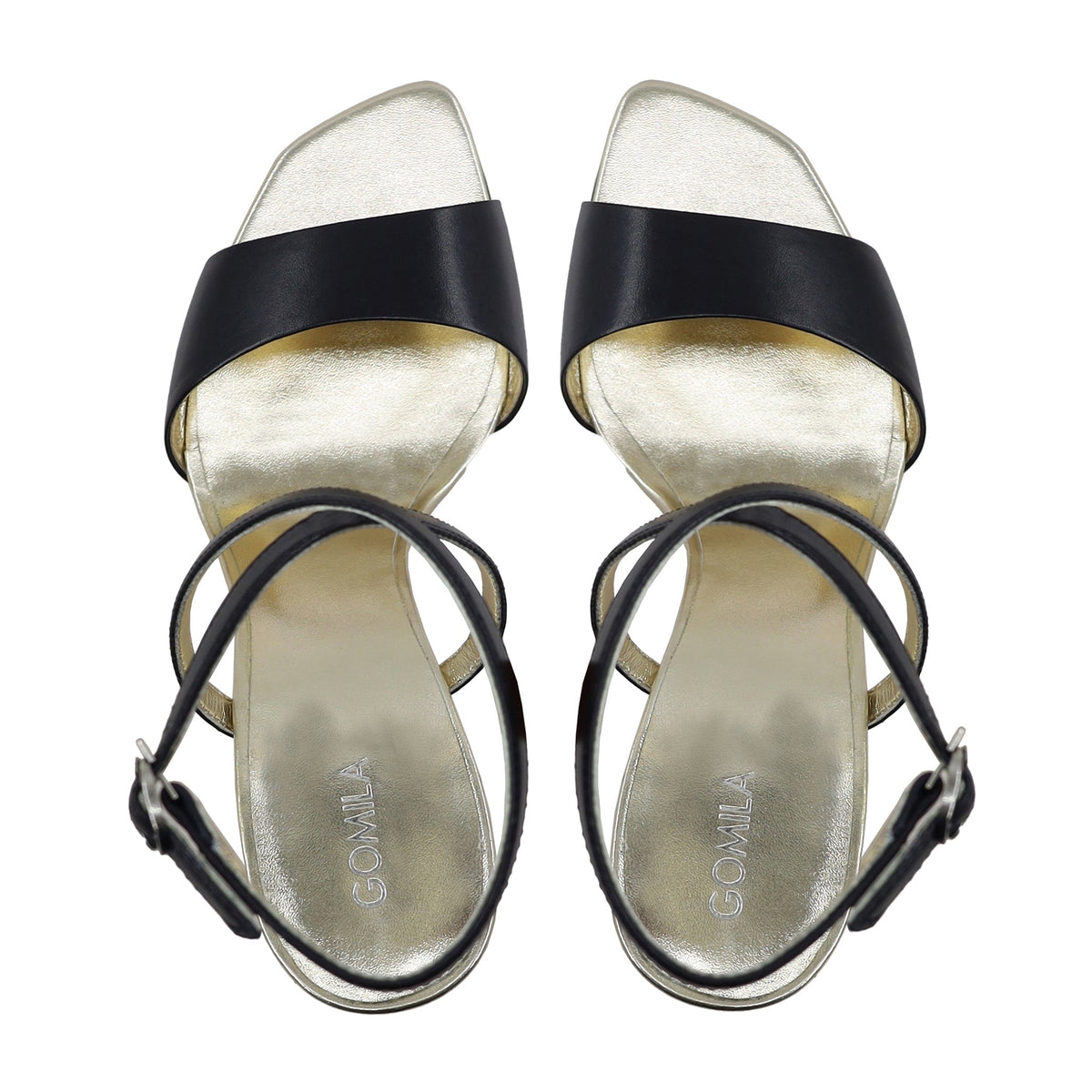 Anna - Women's Golden and Black Strapped Heels