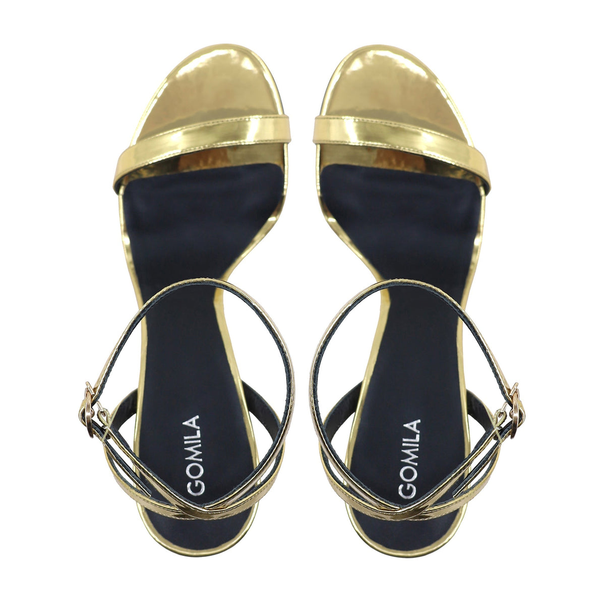 Emilia - Women's Golden High Shine Strapped 90mm Heels