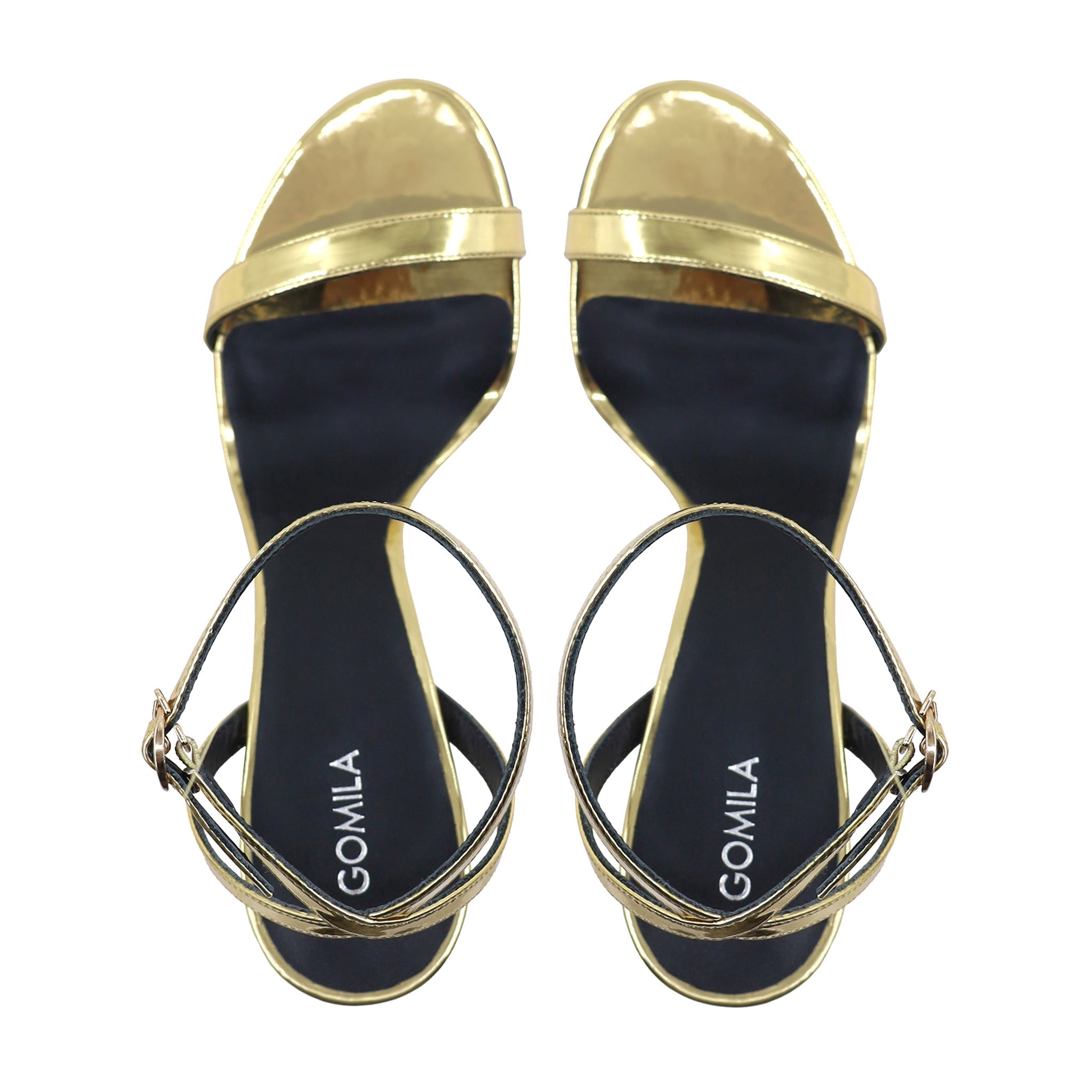 Emilia - Women's Golden High Shine Strapped 90mm Heels