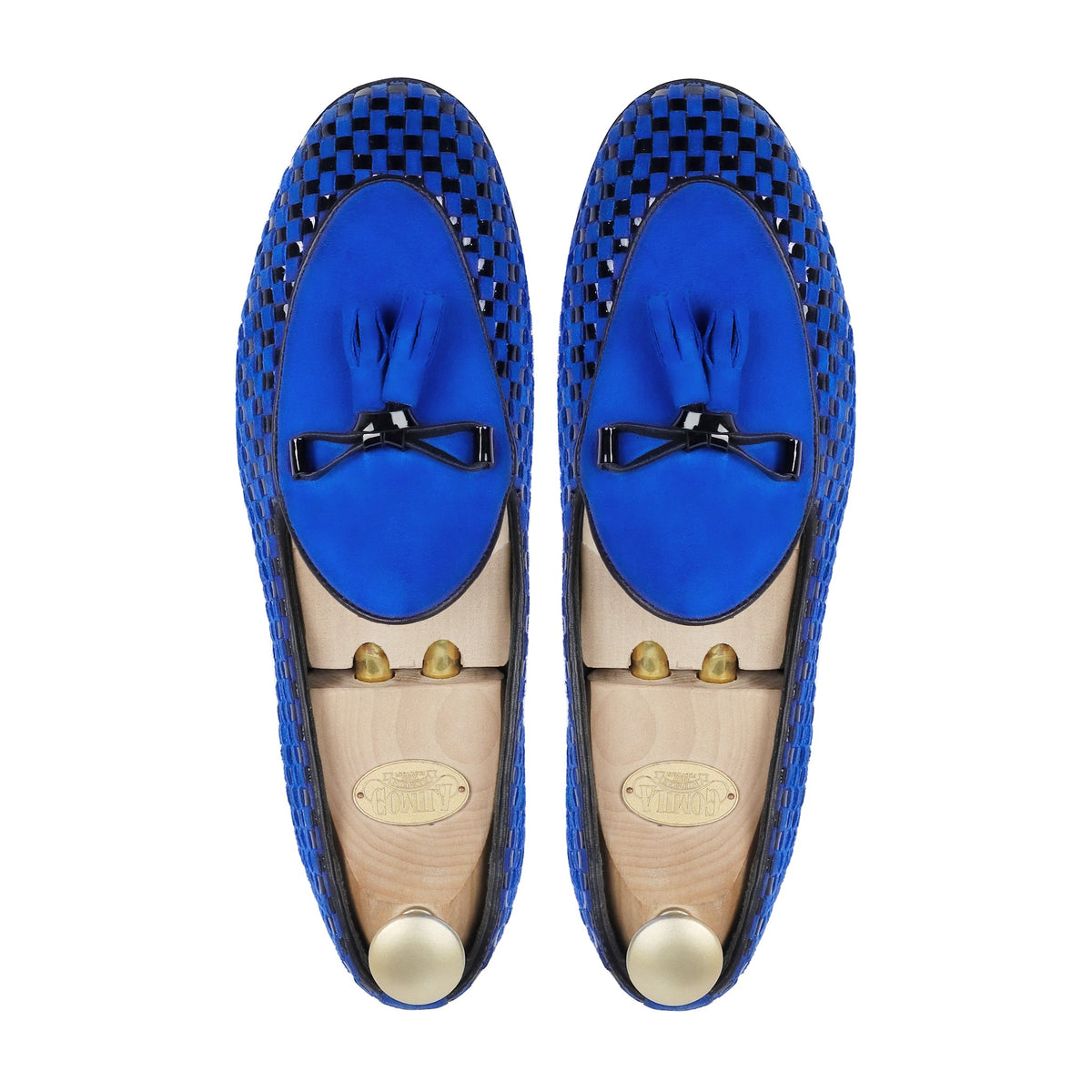 Solevo - Men's Blue Suede and Black Patent Hand Woven Leather Loafer