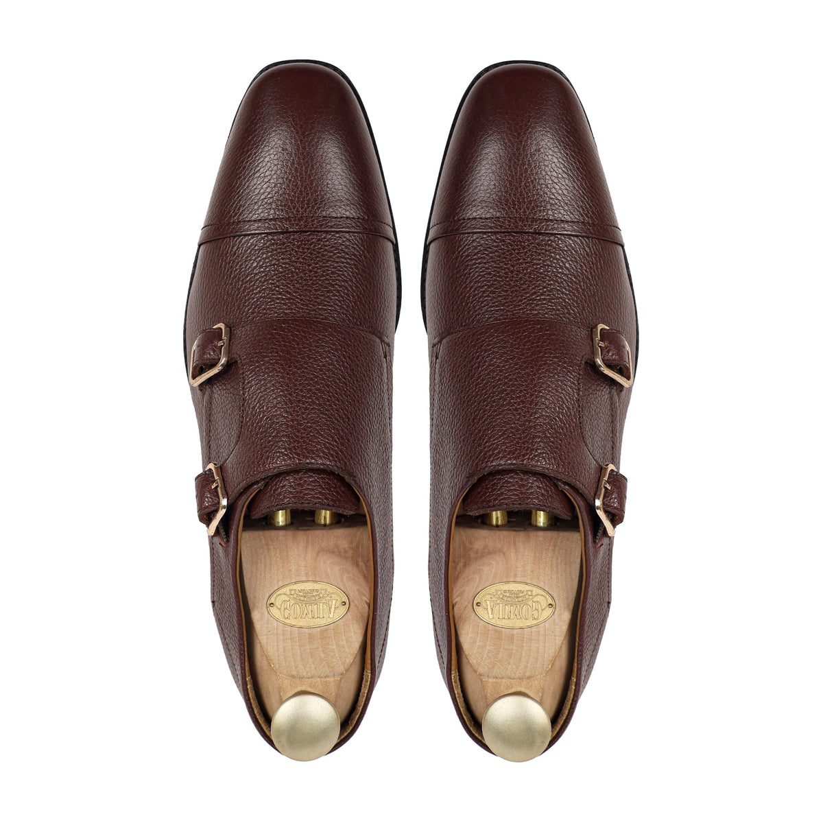 Leo - Men's Oxblood Pebble Grain Leather Double Monkstrap
