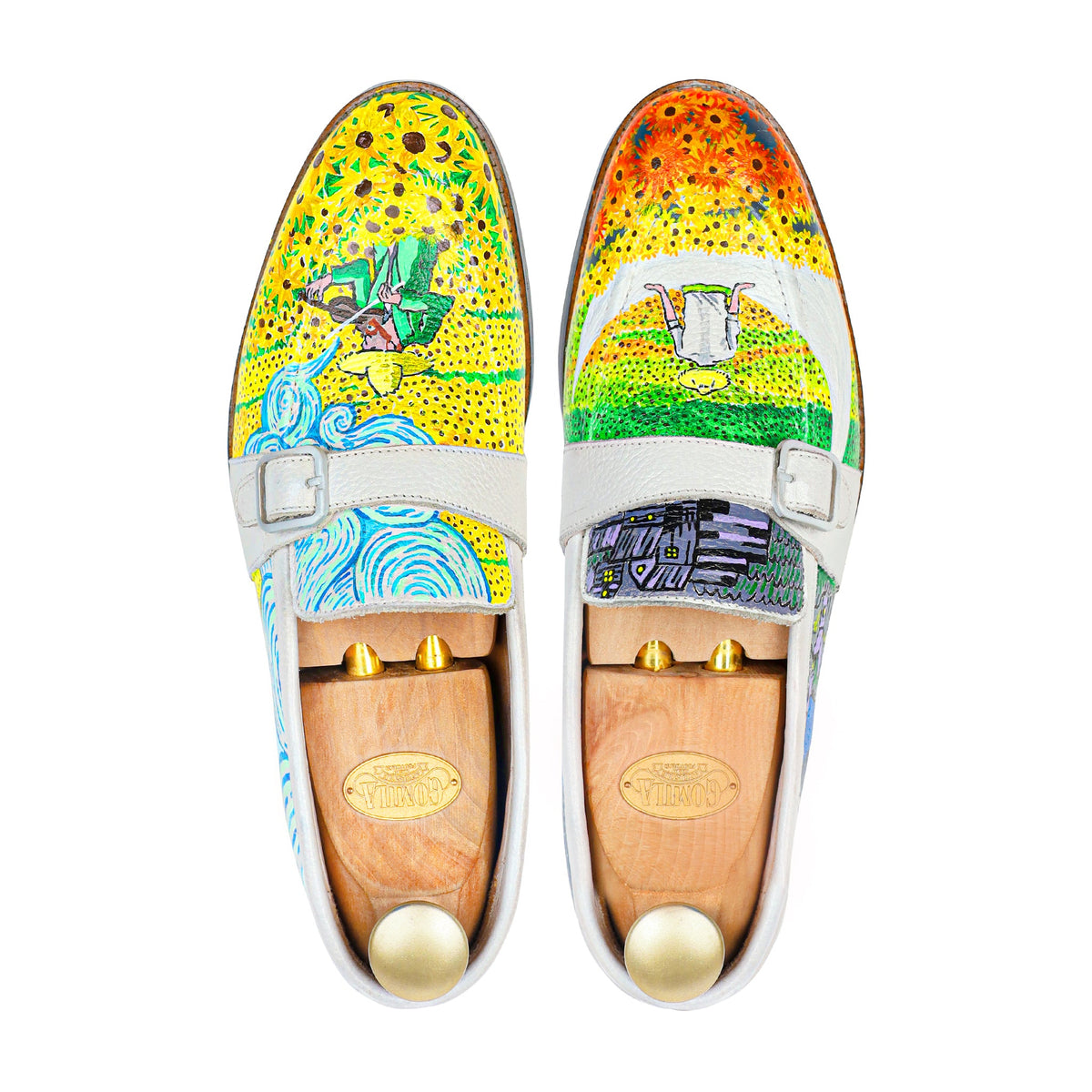 Elios - Men's White Hand Painted Strapped Loafer