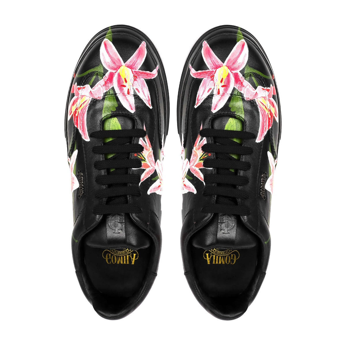Crimson Leaf - Men's Black Hand Painted Sneaker