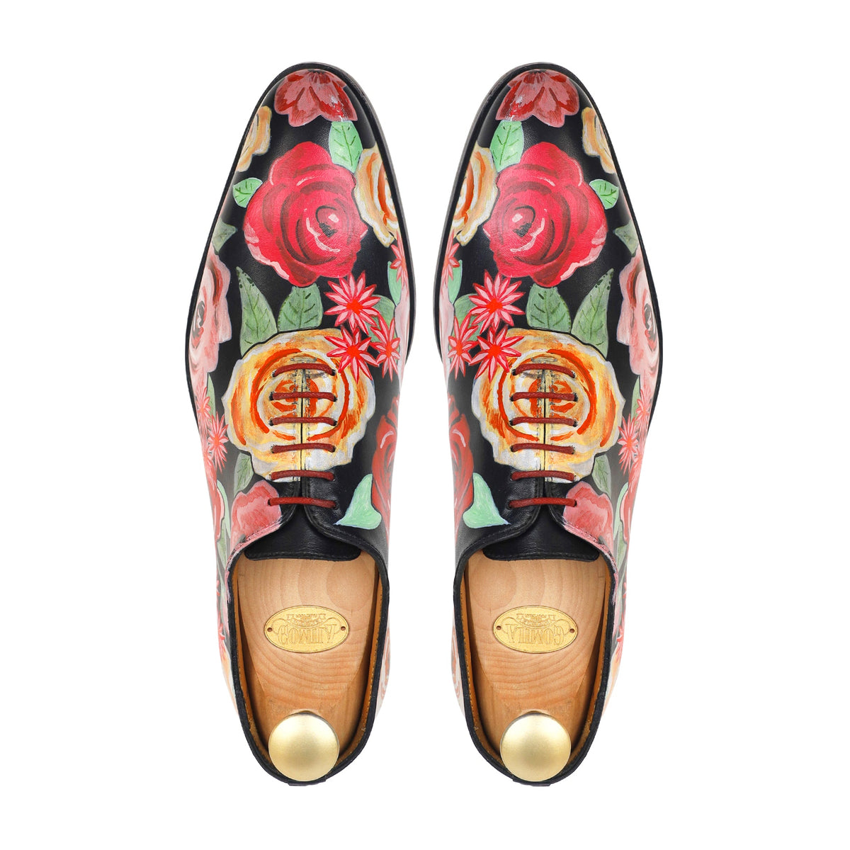 Petalia - Men's Black Hand Painted Wholecut