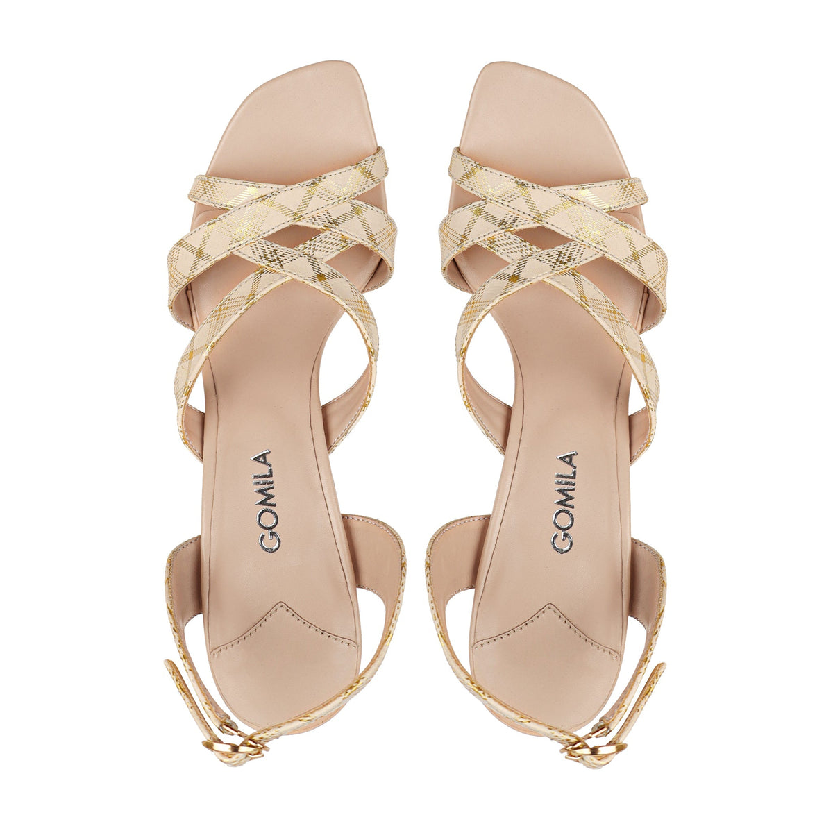 Elaira - Women's Argyle Beige Heels
