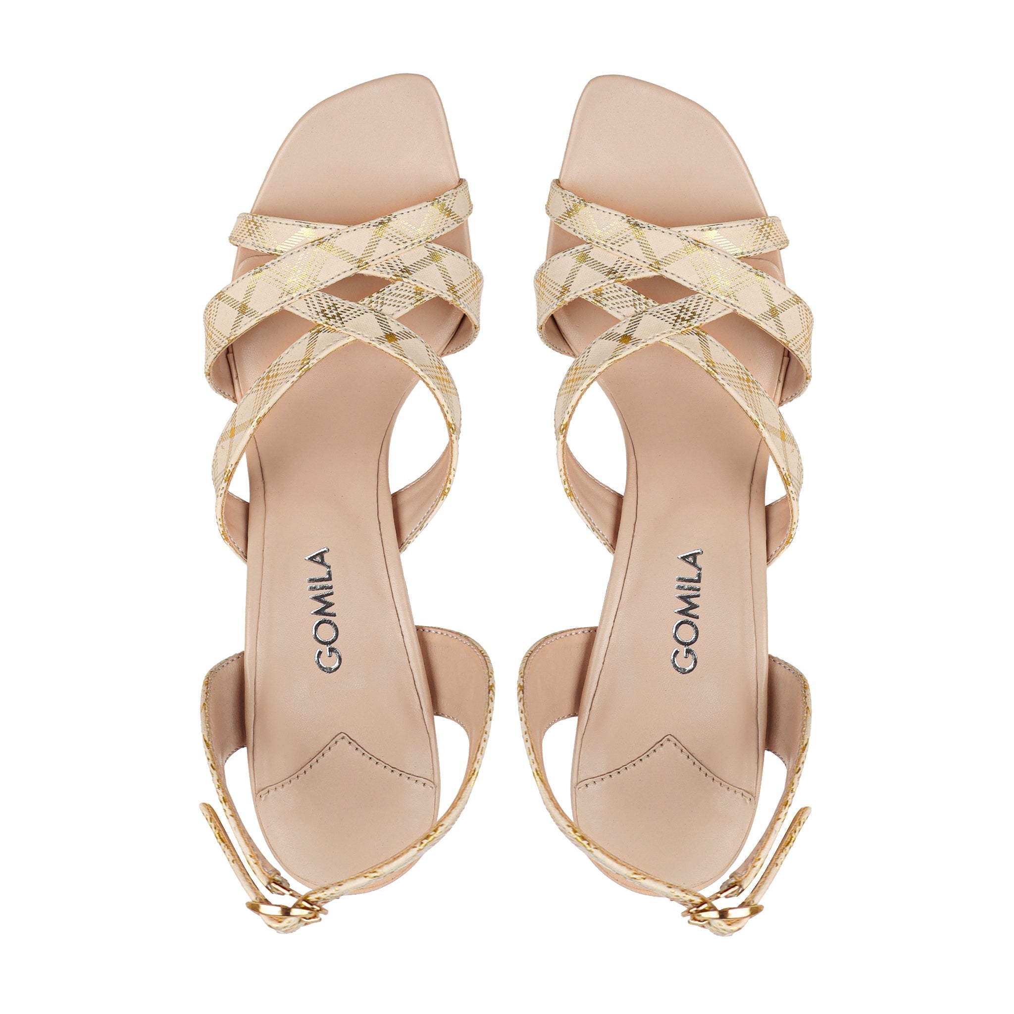 Elaira - Women's Argyle Beige Heels