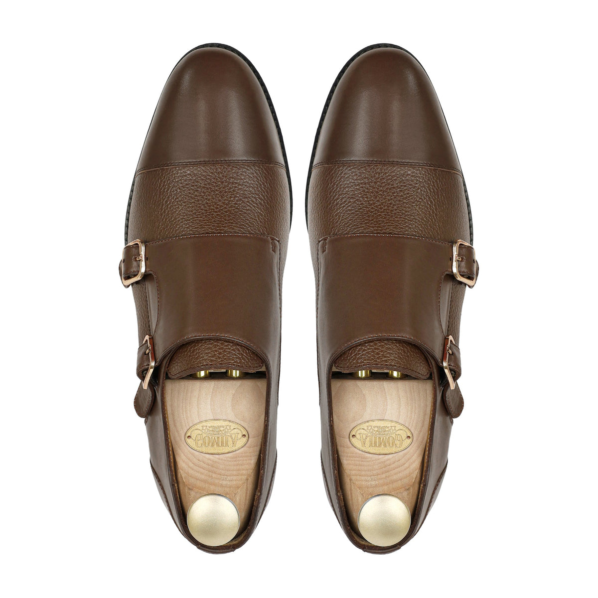 Braxel- Men's Brown Calf Leather and Pebble Grain Double Monkstrap