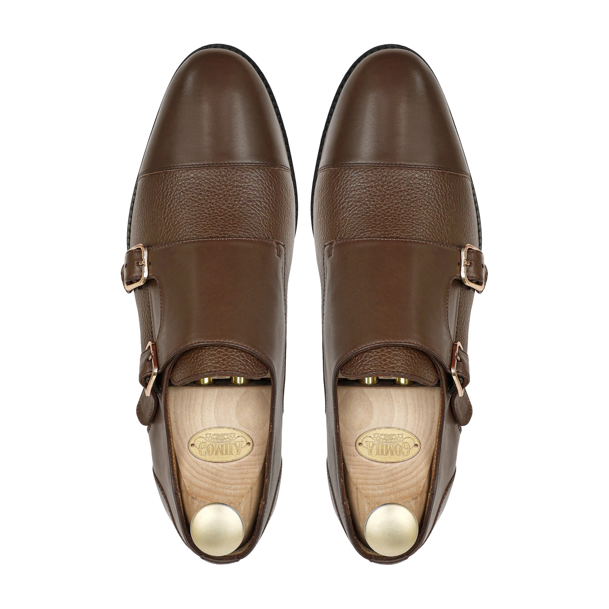 Braxel- Men's Brown Calf Leather and Pebble Grain Double Monkstrap