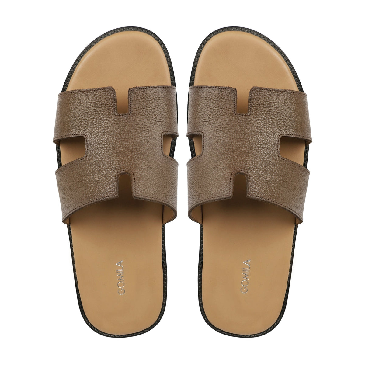 Aroma - Men's Brown Pebble Grain Leather Slipper