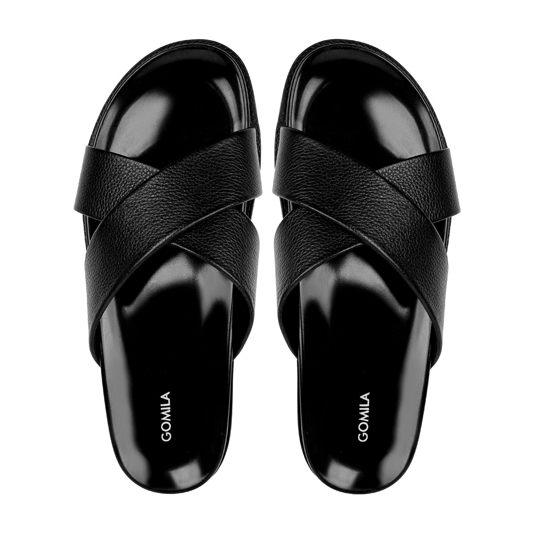 Elvo - Men's Black Pebble Grain Leather Slipper