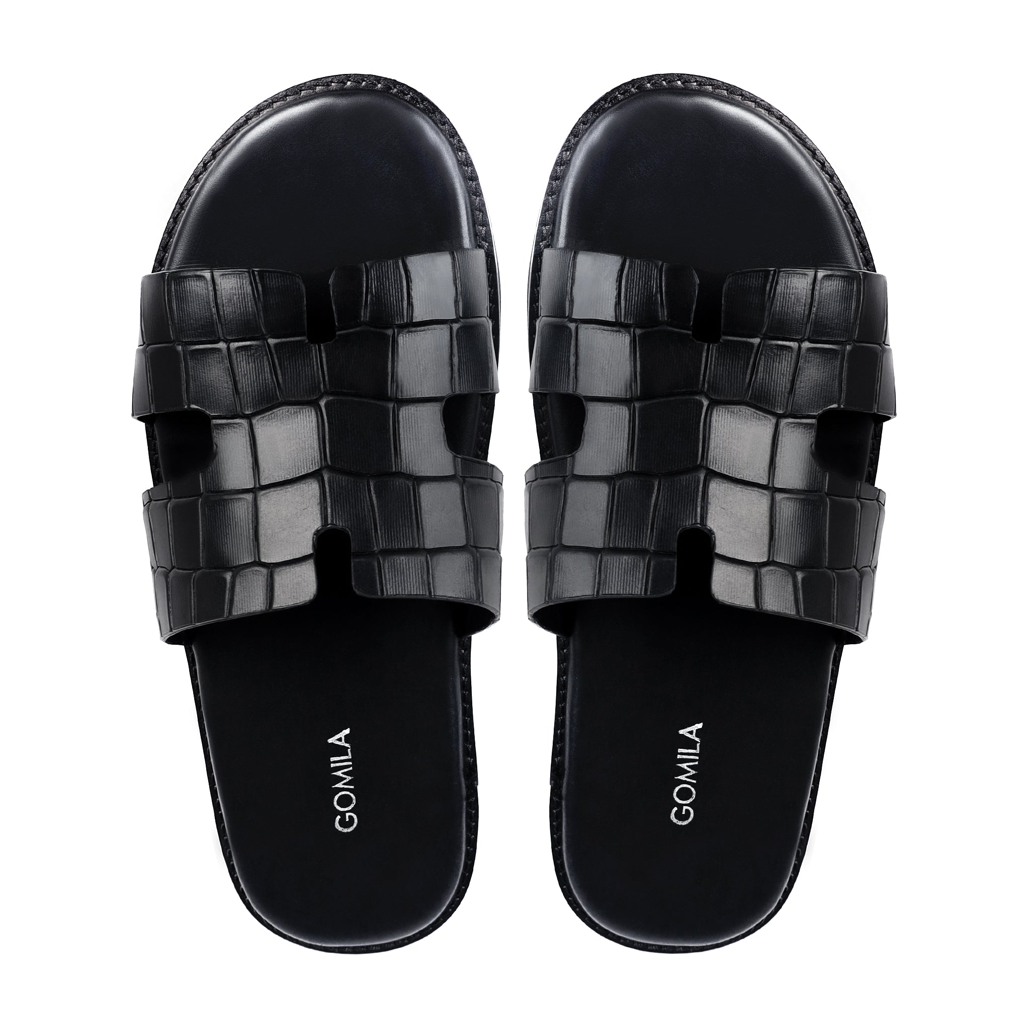 Cameron CROCO- Men's Black Crocodile Embossed Calf Leather Slipper