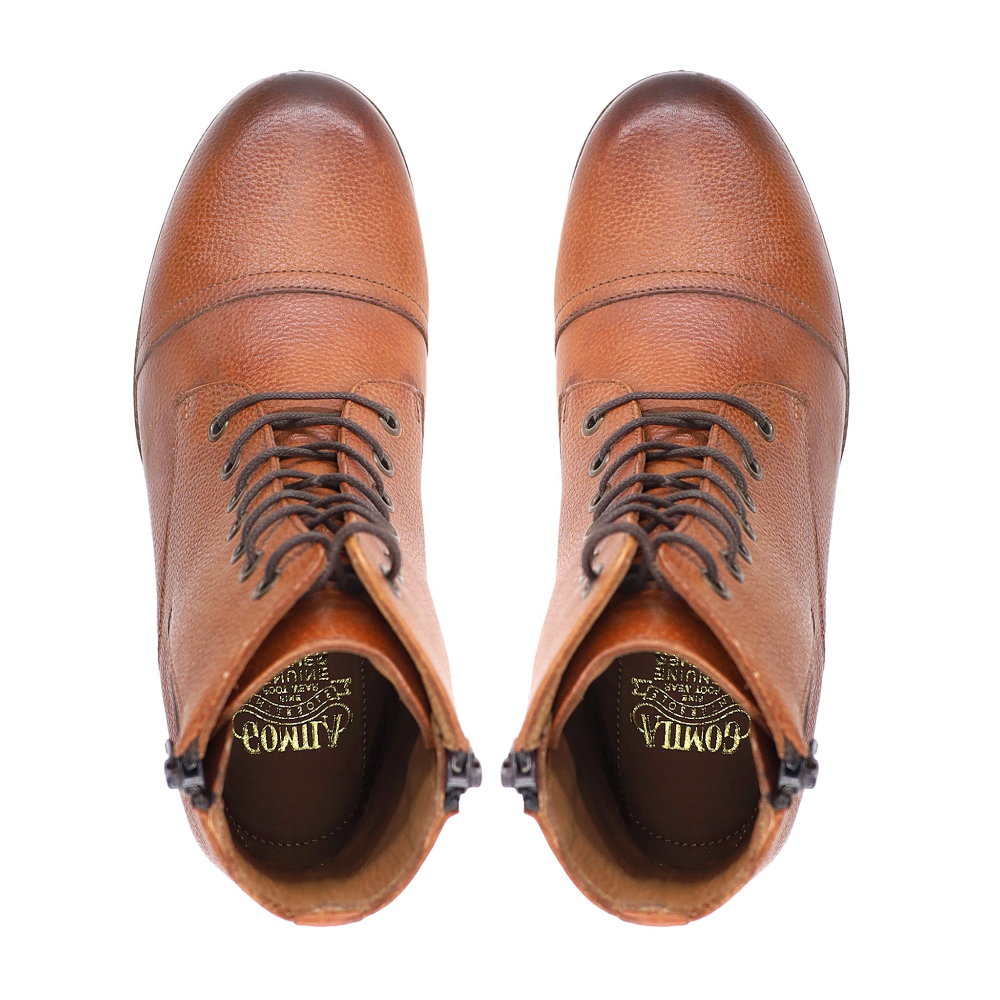 Sara - Ladies Tan Brown Pebble Grain Leather Ankle Boot
