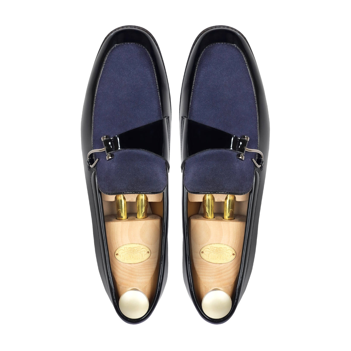 Elvara - Men's Blue Suede and Black Patent Leather Loafer