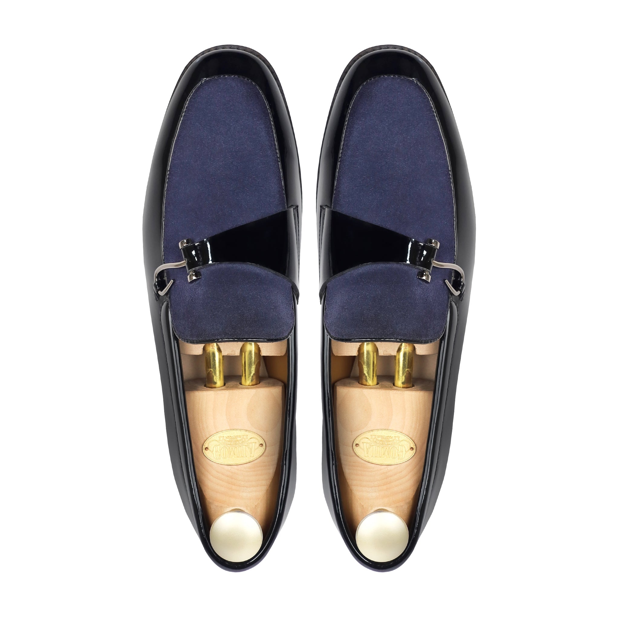 Elvara - Men's Blue Suede and Black Patent Leather Loafer