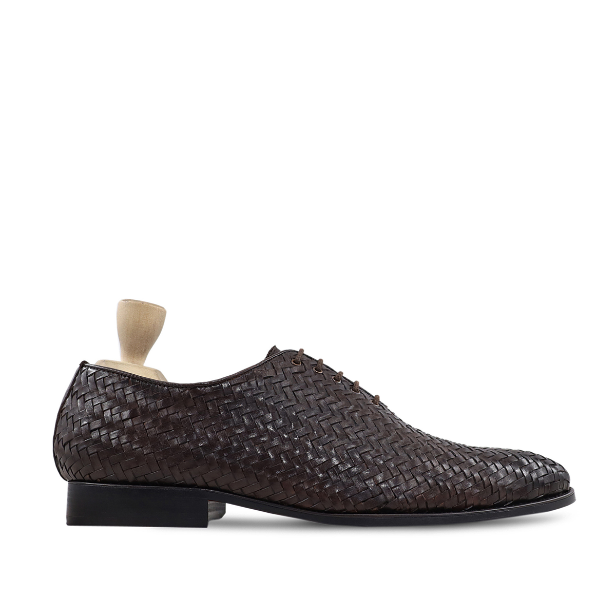 Terina - Men's Dark Brown Hand Woven Calf Leather Wholecut Shoe