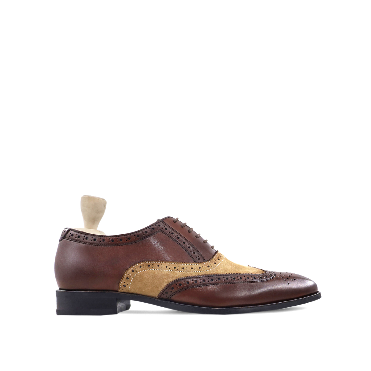 Travon - Men's Brown Calf Leather and Camel Kid Suede Oxford Shoe