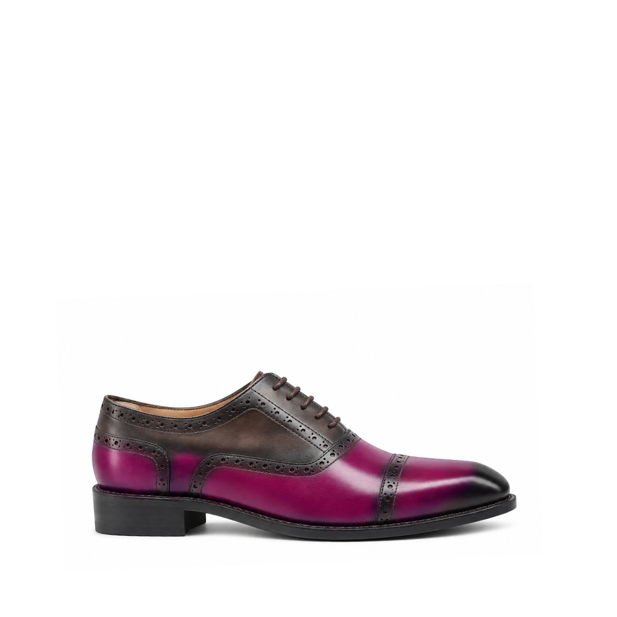 Weltorio - Men's Fuchsia and Peruvian Brown Calf Leather Oxford Shoe - Goodyear Welted