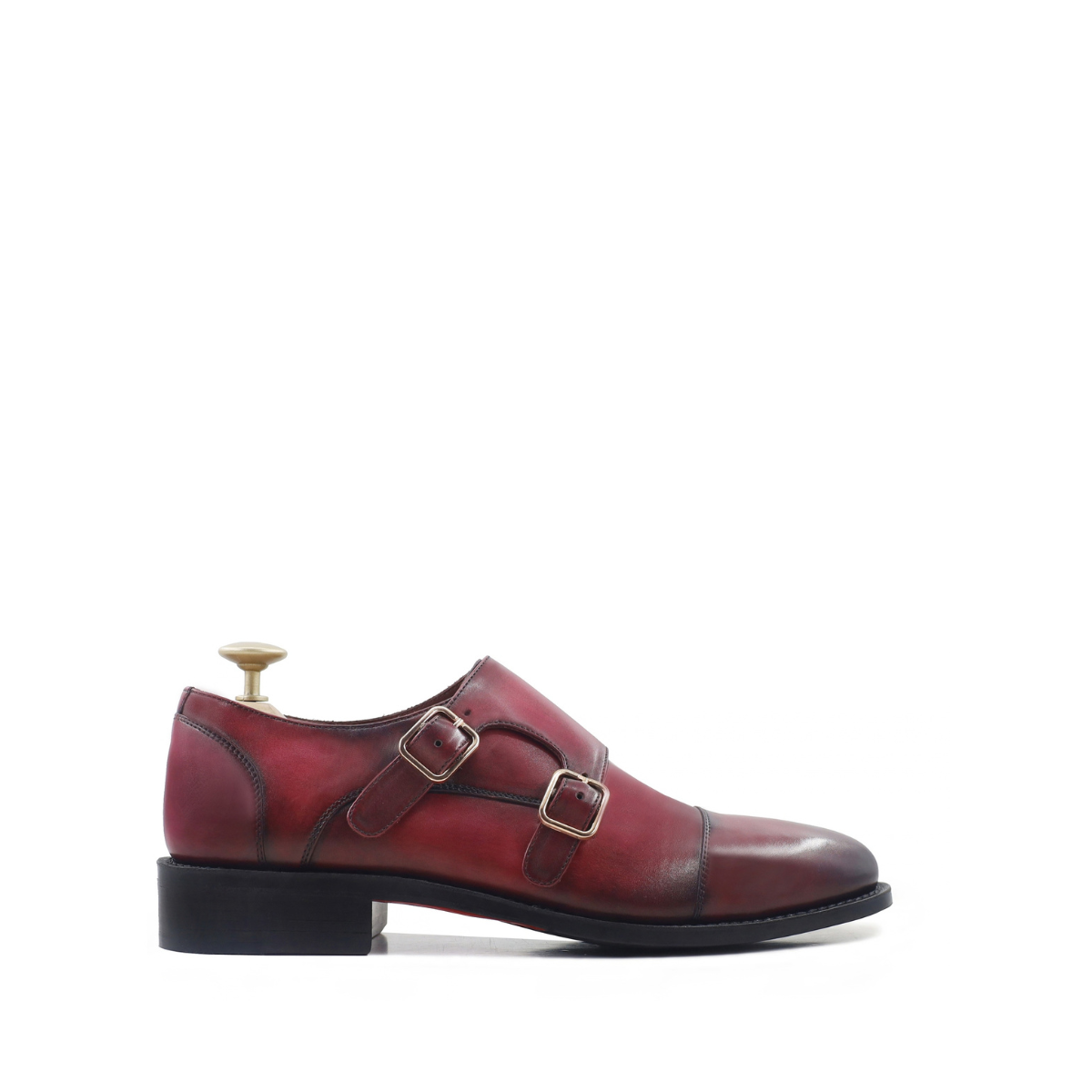 Kayden - Men's Burnished Cherry Calf Leather Double Monkstrap - Goodyear Welted