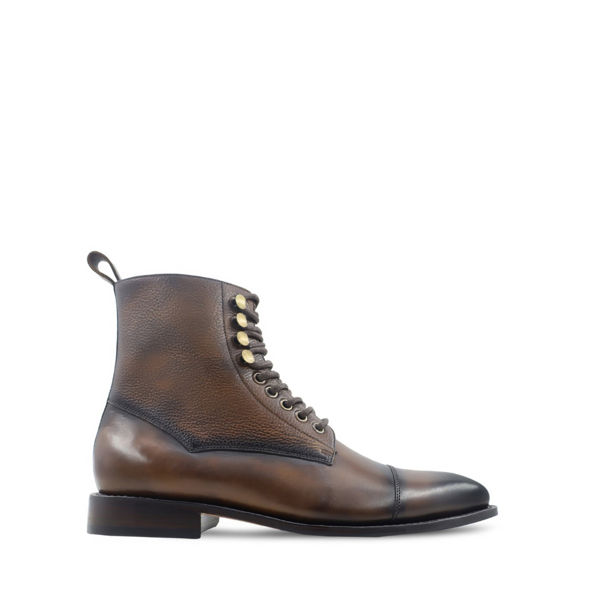 Kenji - Men's Burnished Brown Calf and Pebble Grain Leather Boot - Goodyear Welted